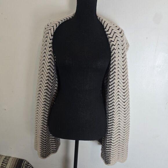 Anthropologie Moth Cardigan XL Wool Blend Open Front Chevron Textured Long - Picture 9 of 13